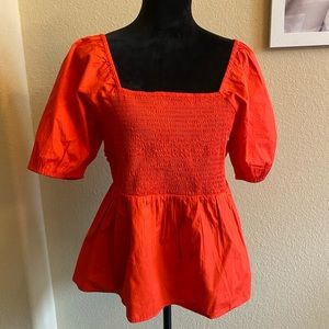 LOFT Red Smocked Peplum sz Petite L
